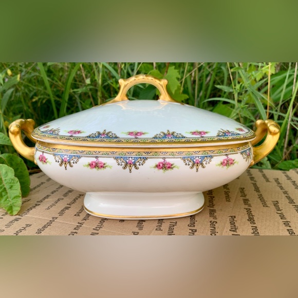 Vintage Limoges France Vignaud Square Gold Trim Lidded Vegetable Serving Bowl - Picture 14 of 16